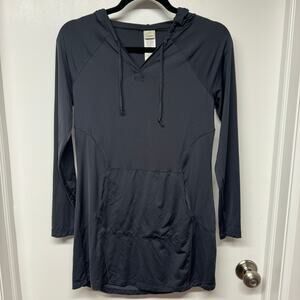 LL Bean Womens Charcoal Gray Pullover Dry Fit Tunic Hooded Long Sleeve Size XS
